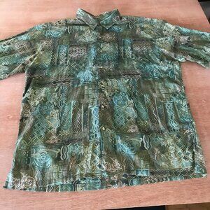 Ono Hawaiian Shirt Men XL Green Floral Button Up Pocket Short Sleeve Collared